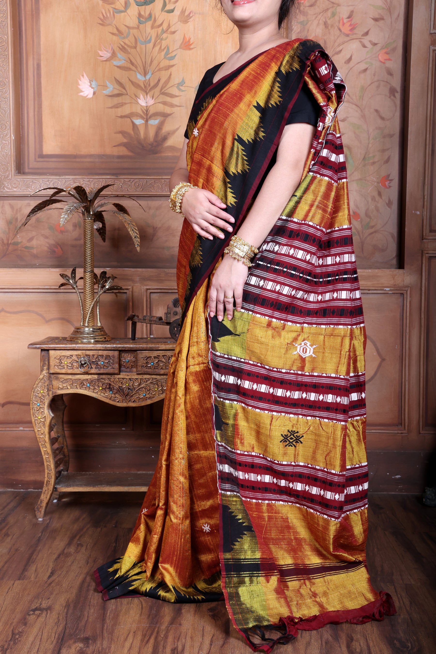 KANAKPRABHA TEMPLE TORTOISE MASTERWEAVE TUSSAR COTTON KOTPAD SAREE