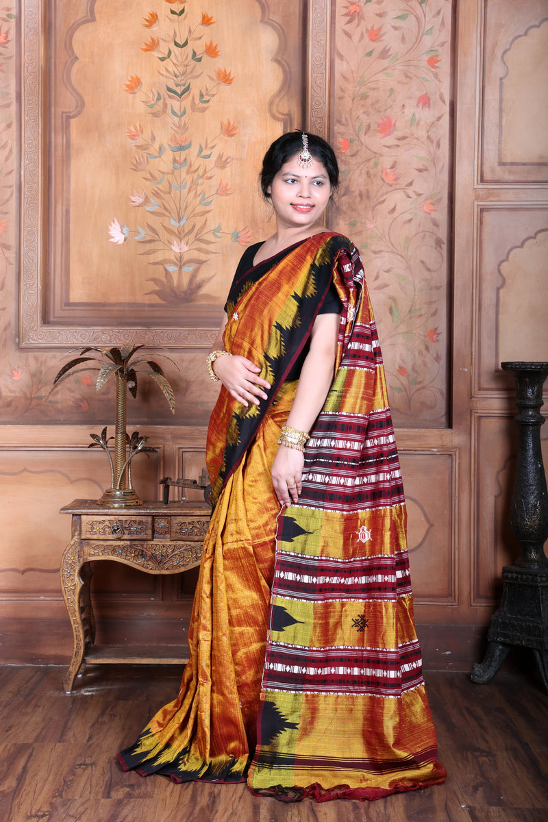 KANAKPRABHA TEMPLE TORTOISE MASTERWEAVE TUSSAR COTTON KOTPAD SAREE