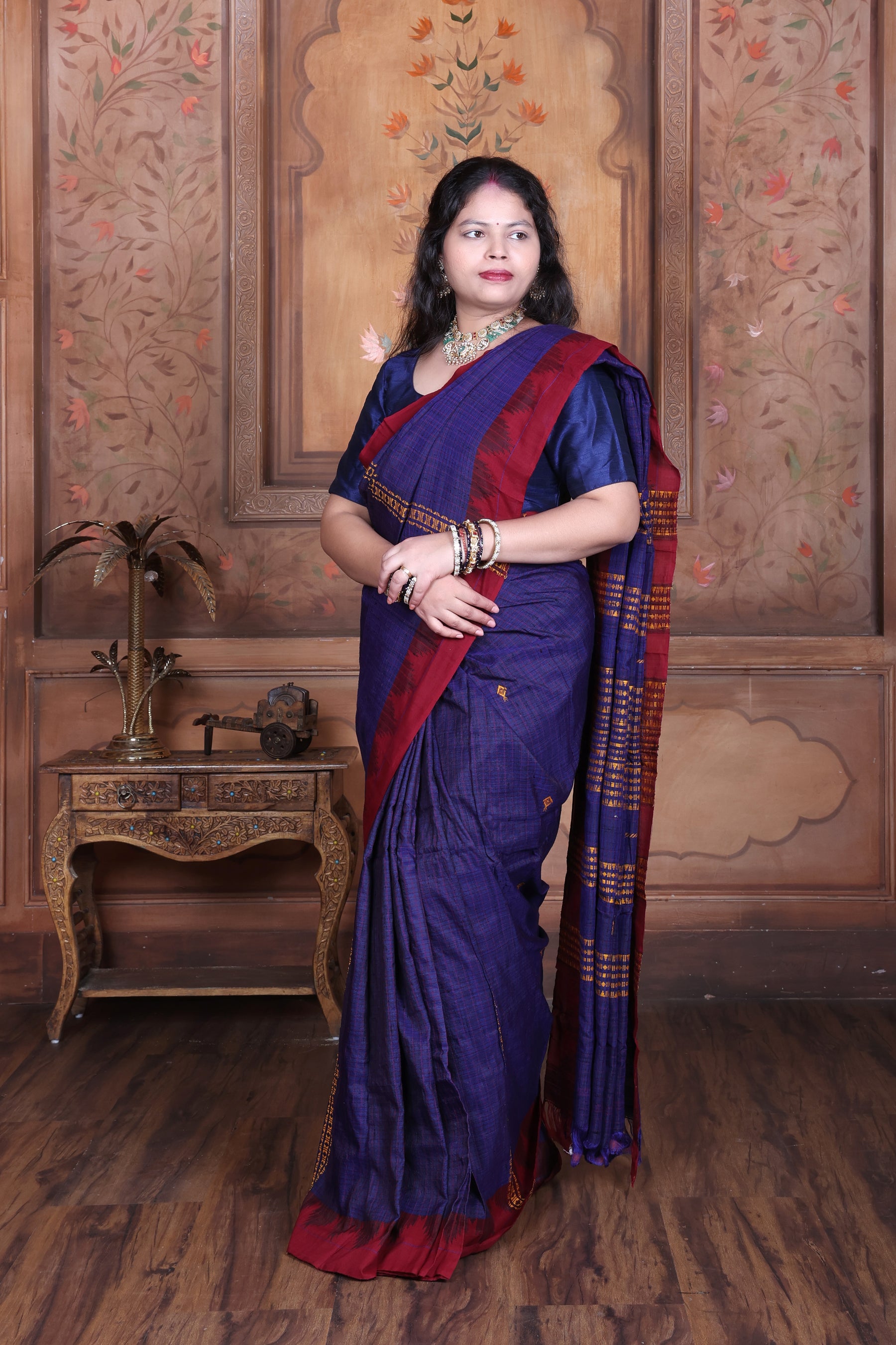 AMBARIKA PEACOCK CHECK MASTERWEAVE TUSSAR COTTON KOTPAD SAREE