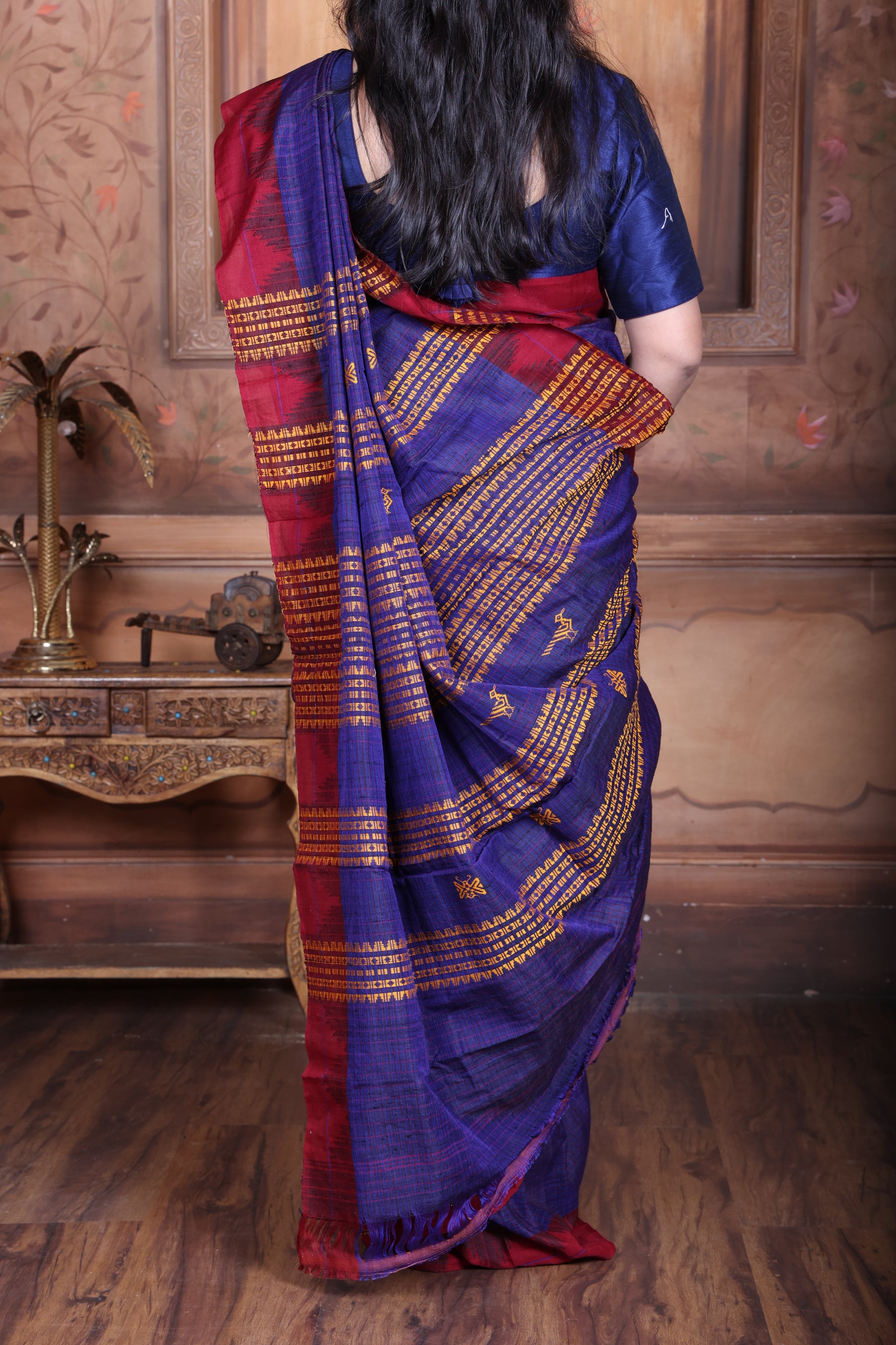 AMBARIKA PEACOCK CHECK MASTERWEAVE TUSSAR COTTON KOTPAD SAREE