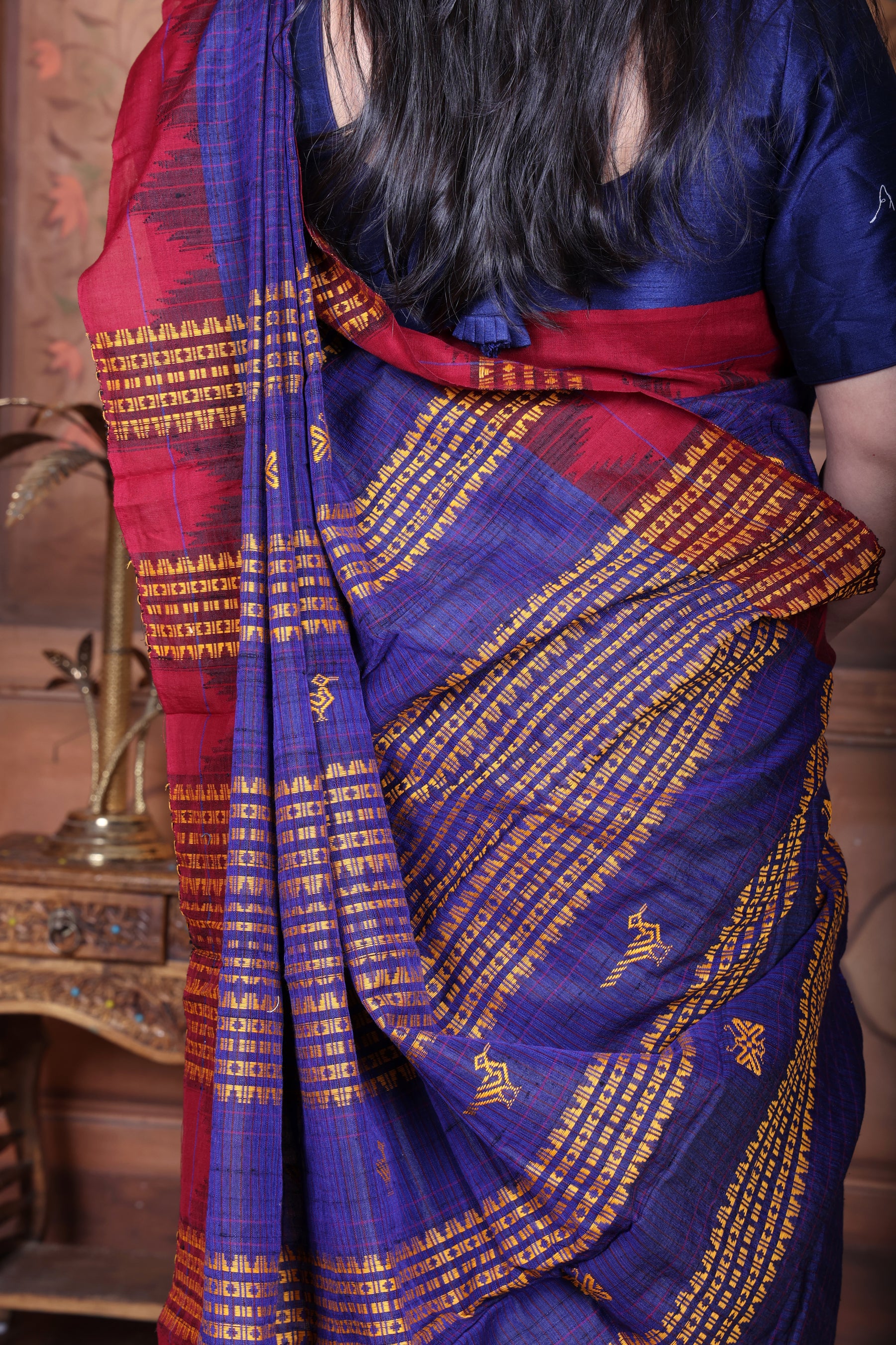 AMBARIKA PEACOCK CHECK MASTERWEAVE TUSSAR COTTON KOTPAD SAREE