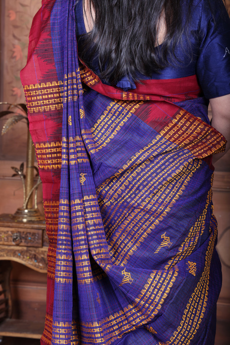 AMBARIKA PEACOCK CHECK MASTERWEAVE TUSSAR COTTON KOTPAD SAREE