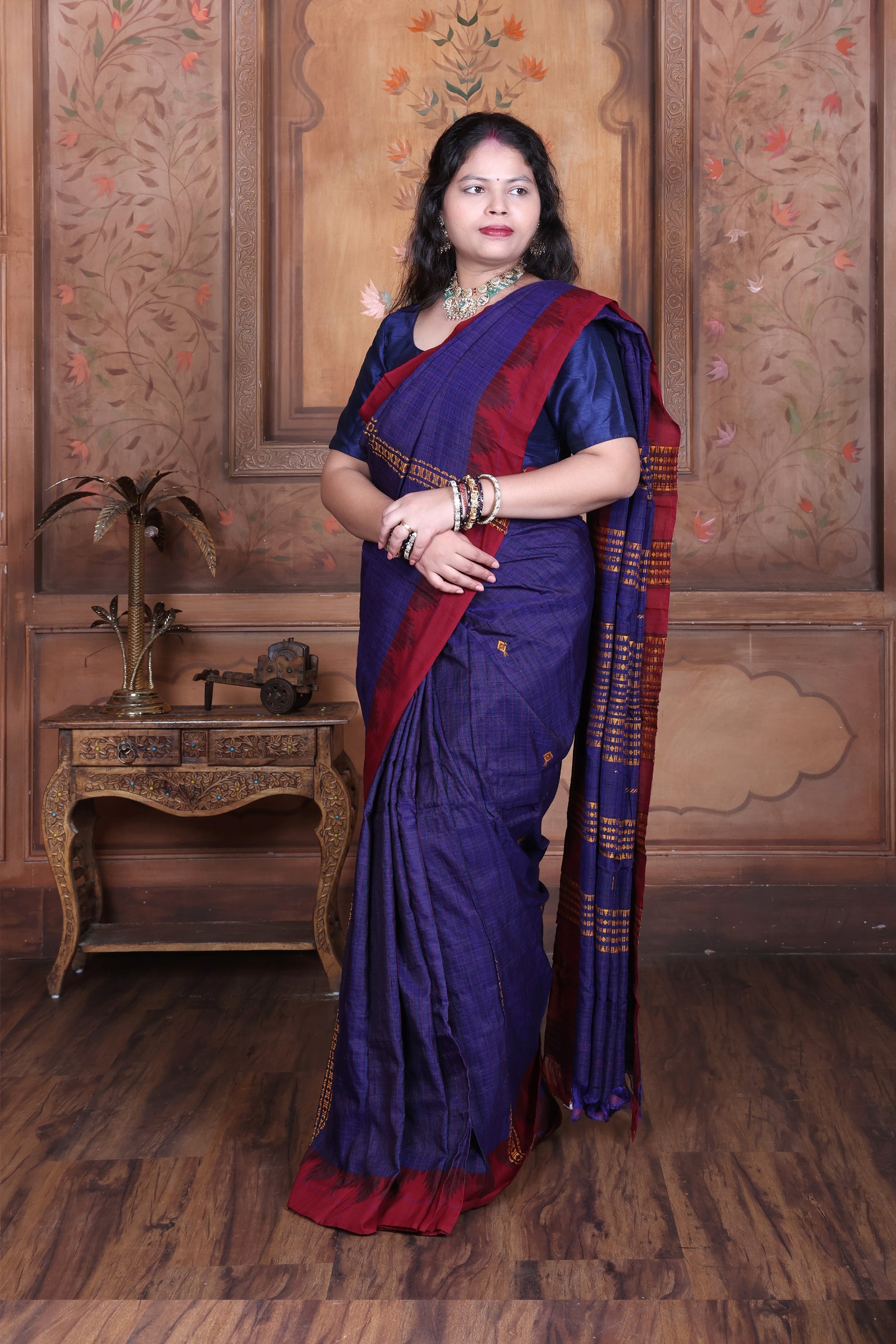 AMBARIKA PEACOCK CHECK MASTERWEAVE TUSSAR COTTON KOTPAD SAREE
