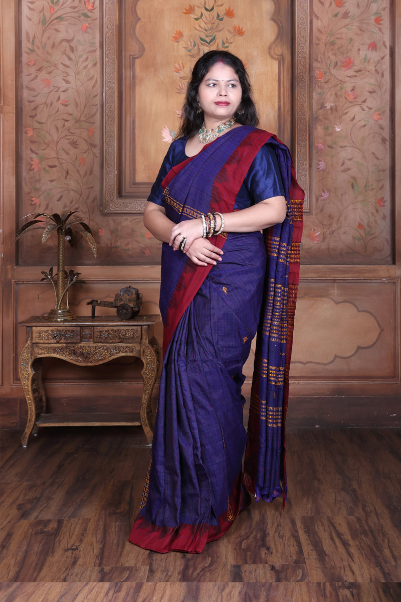 AMBARIKA PEACOCK CHECK MASTERWEAVE TUSSAR COTTON KOTPAD SAREE