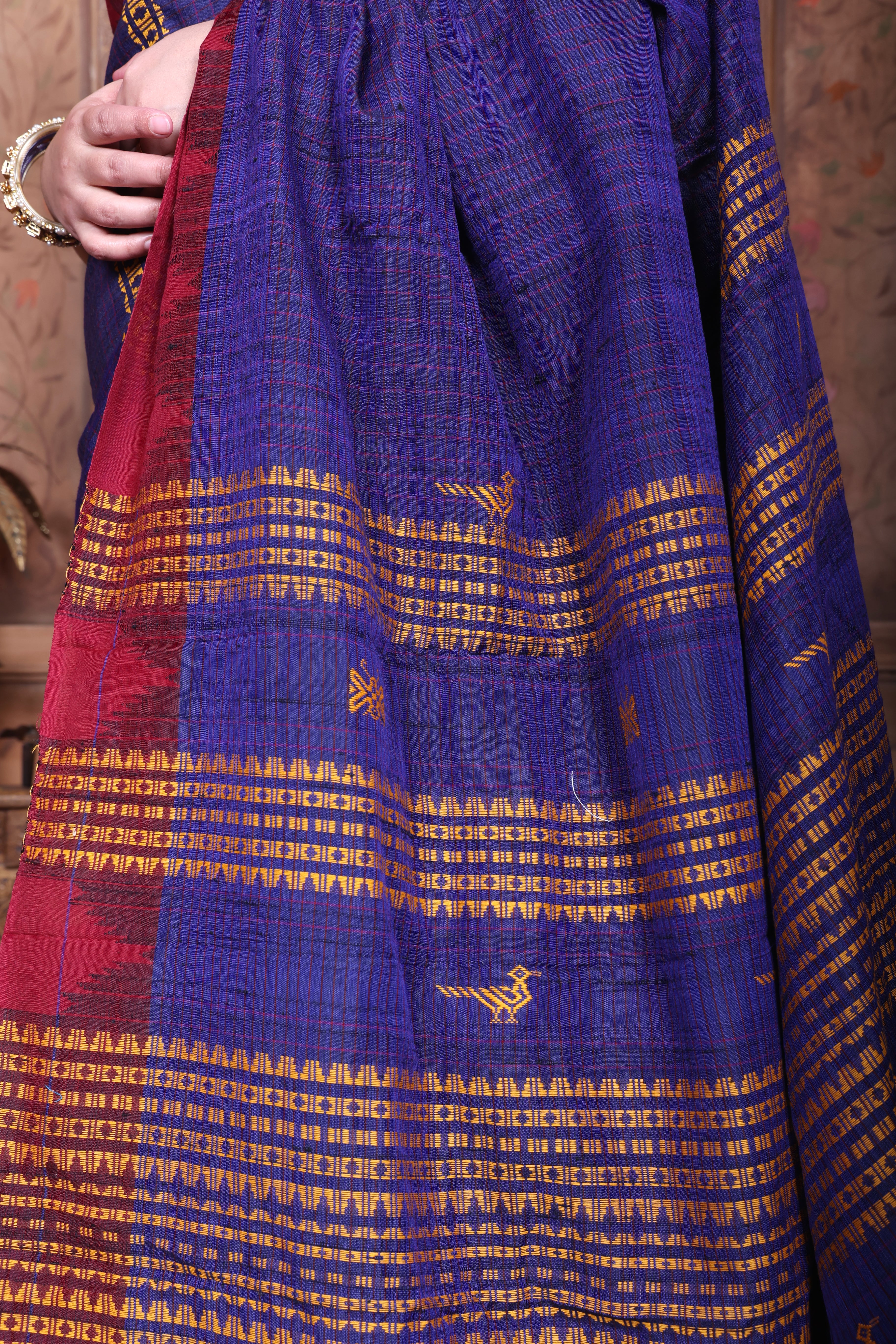 AMBARIKA PEACOCK CHECK MASTERWEAVE TUSSAR COTTON KOTPAD SAREE